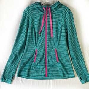 Lukka Striped Teal and Pink Hoodie L